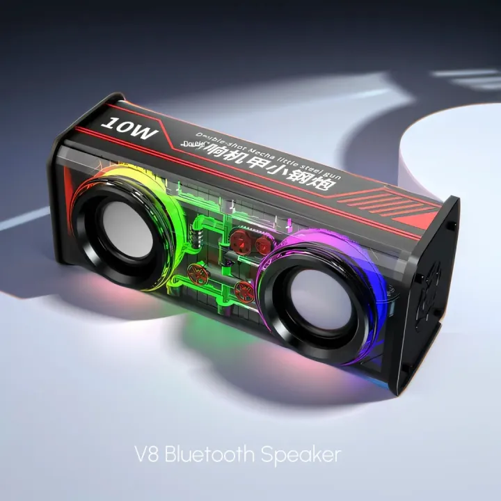 v8 speaker2 V8 Bluetooth Speaker Transparent Sound Box Colorful Lights Dual Speaker High Power Subwoofer - Image 1
